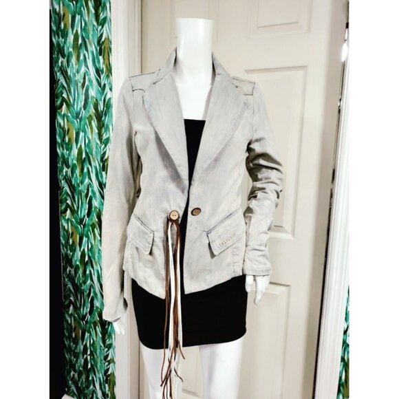 Parasuco Western Y2K Denim Blazer Jacket M Steampunk Prairie Cowboy - Picture 8 of 12